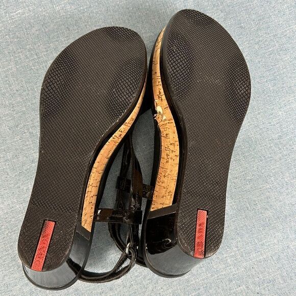 Prada Linea Rossa Patent Leather Colorblock Wedge Sandal Size 7 - Picture 8 of 11
